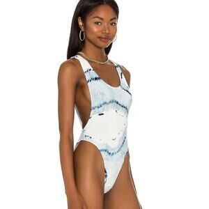 Norma Kamali Swimsuit Size XL Marissa Tie Dye One Piece Blue High Cut Low Back